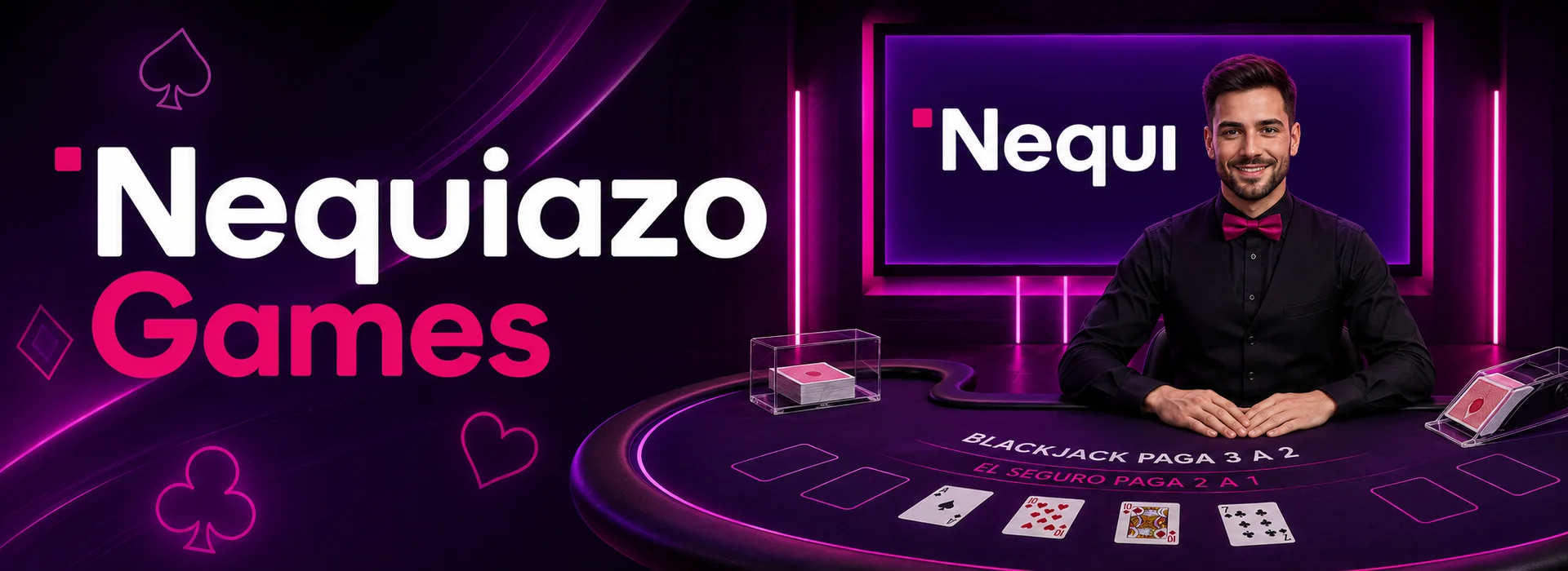 Mesa de blackjack en vivo de Nequiazo Games con crupier y cartas repartidas
